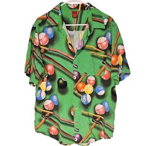 Junction West Mens Billiards Pool Ball Graphic Rayon Short Sleeve Shirt Green L